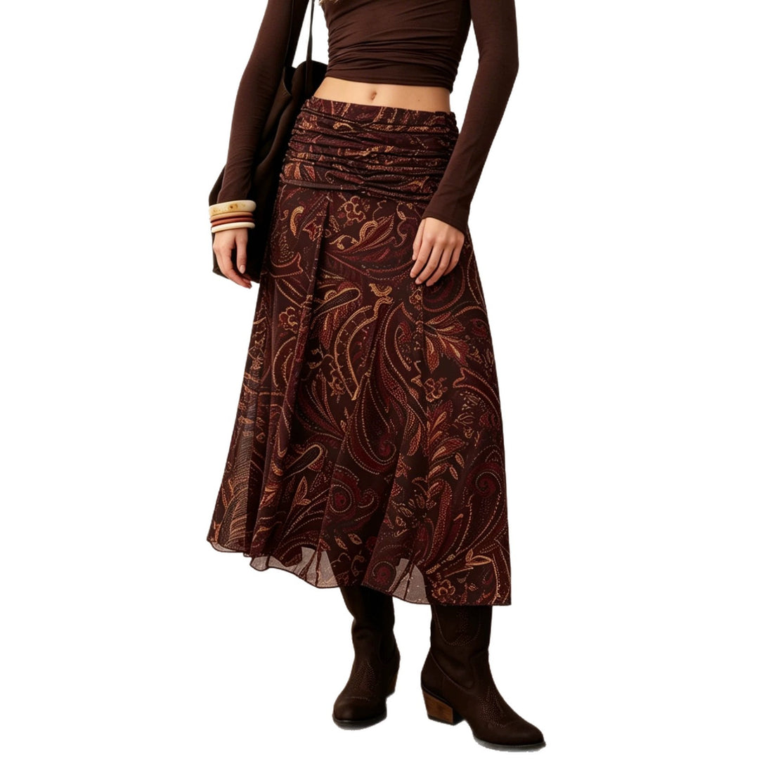 Damen Midirock im Boho‑Stil mit gerafftem Hüftbund und Paisley‑Print – Avérine