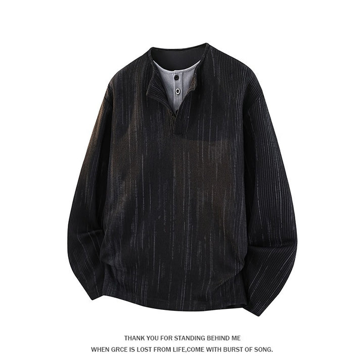 Herren Oversize Strickpullover mit Henley-Ausschnitt und feiner Strukturstreifen Echoarchiv