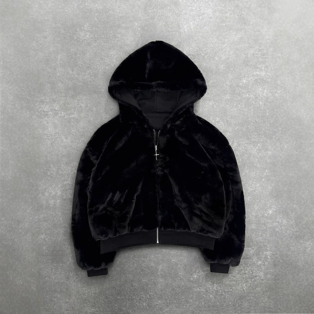 Unisex nan gefütterte Kapuzenjacke kurz geschnitten mit Kreuz-Reißverschluss Echo Archiv