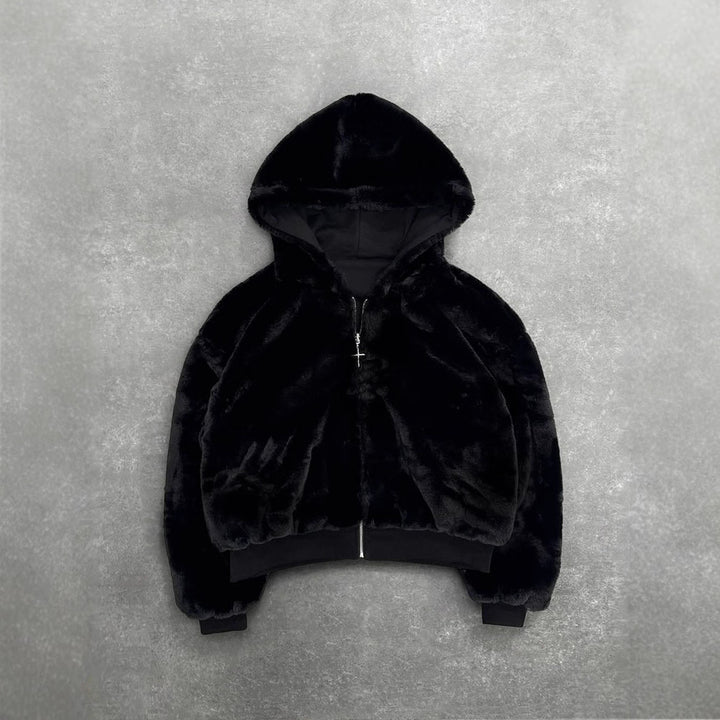 Unisex nan gefütterte Kapuzenjacke kurz geschnitten mit Kreuz-Reißverschluss Echo Archiv