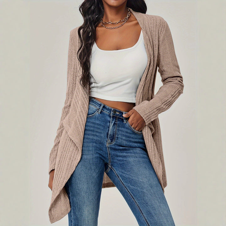 Damen Offener Rippstrick-Cardigan mit Wasserfallkragen Echoarchiv