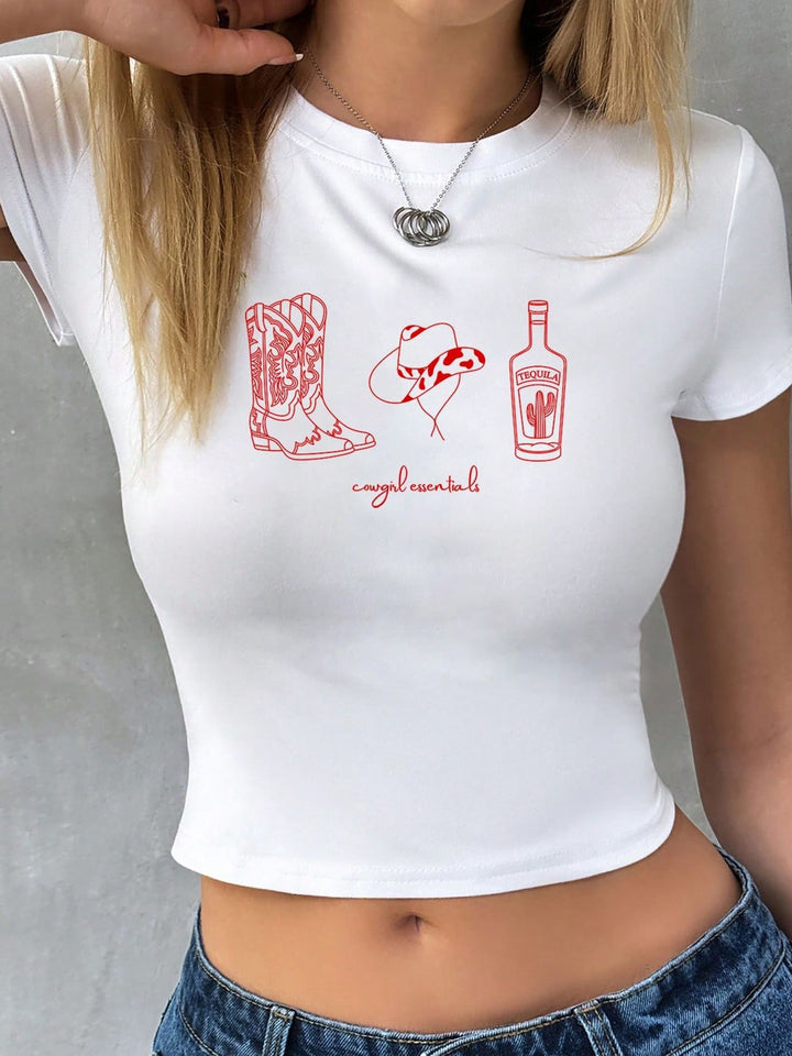 Damen Crop-T-Shirt mit kreativem Cowboy-Design Echo Archiv