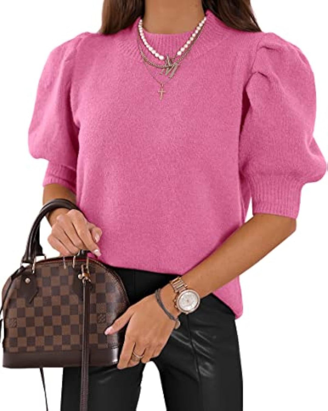 Damen Kurzgeschnitteter Feinstrickpullover mit Puffärmeln und Rippbündchen – Mavelle