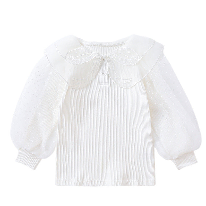 Damen elegante Bluse mit Puffärmeln und Spitzenkragen Echo Archiv