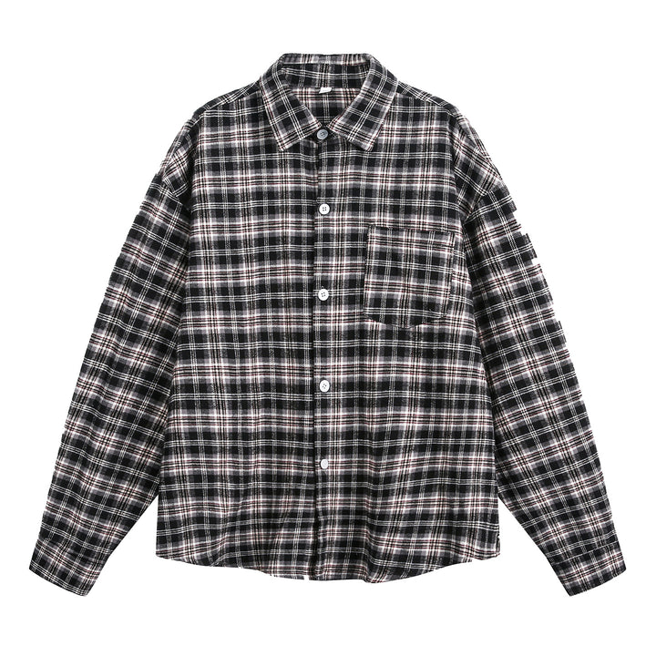 Unisex Hemdjacke im Flanell-Karo mit Brusttasche und kastigem Schnitt Echo Archiv