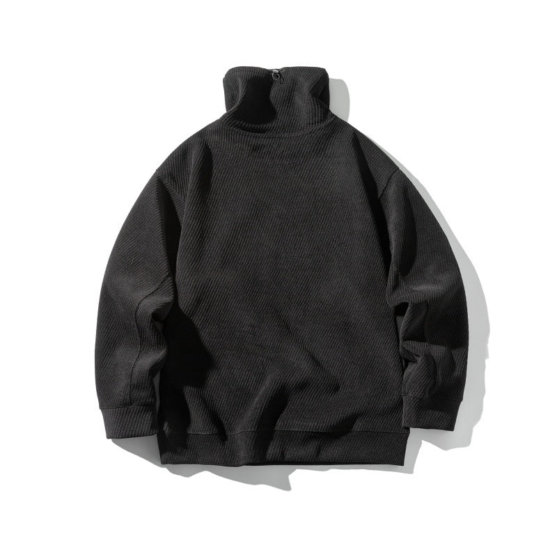 Unisex Oversize Waffelstruktur-Halbrollkragen-Sweatshirt mit Kängurutasche Echoarchiv