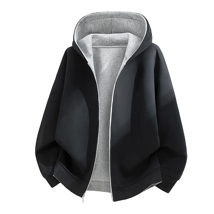Unisex Oversize Zip-Hoodie mit zweifarbigem Innenfutter, Boxy-Schnitt & Zwei-Wege-Reißverschluss Echoarchiv