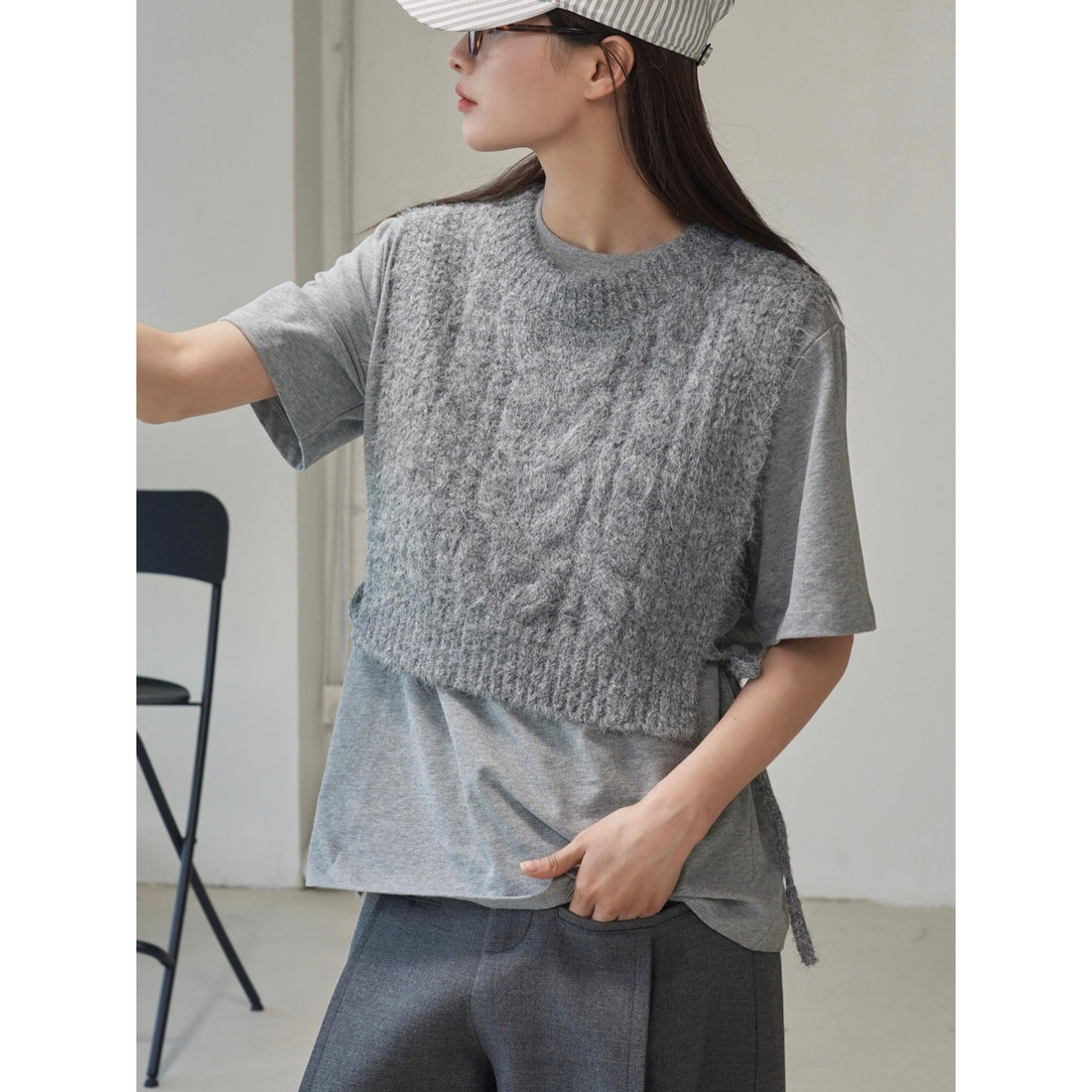 Damen Kurzgeschnittene Mohair-Optik Strickweste mit Rückenschnürung Echoarchiv