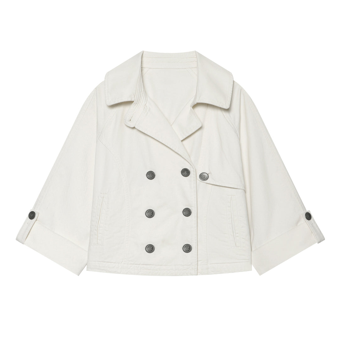 Damen Kurzer Doppelreiher‑Cape‑Trench mit weitem Ärmel und Umschlagdetail Echo Archiv