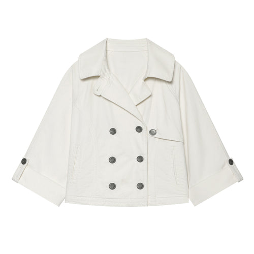 Damen Kurzer Doppelreiher‑Cape‑Trench mit weitem Ärmel und Umschlagdetail Echo Archiv