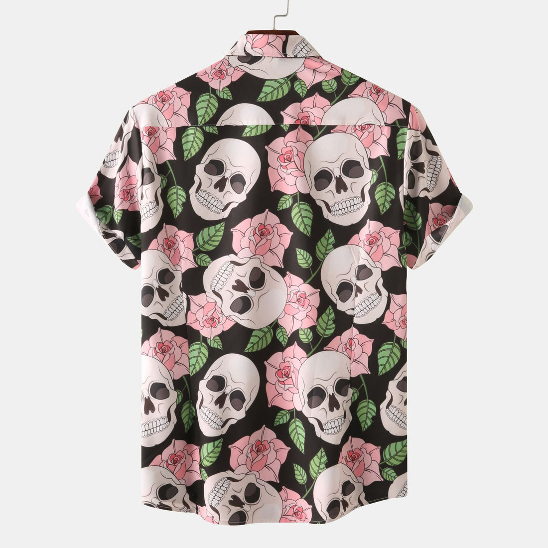 Herren Kurzarmhemd mit kreativem Totenkopf- und Blumenmuster 1757487585 – Arvello