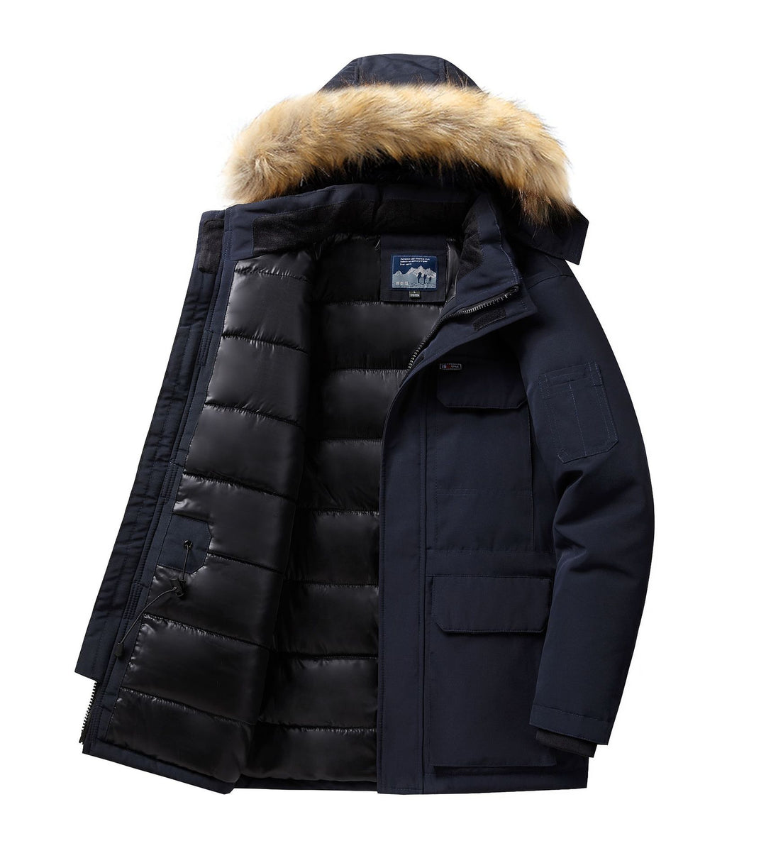 Herren Thermo-Parka mit abnehmbarer Kunstfellkapuze, winddicht und wasserabweisend – Marzano