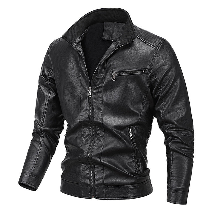 Herren Slim-Fit Kunstlederblouson mit gesteppter Schulterpartie und Stehkragen Echo Archiv