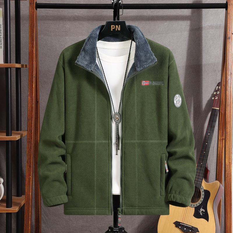 Herren Warme Fleecejacke mit Teddykragen, durchgehendem Reißverschluss und Utility-Taschen Echoarchiv