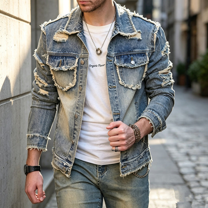 Herren Stylische Destroyed Jeansjacke Echoarchiv