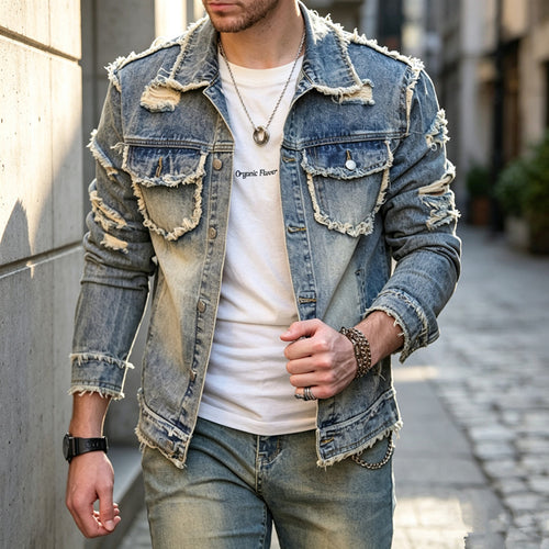Herren Stylische Destroyed Jeansjacke Echoarchiv