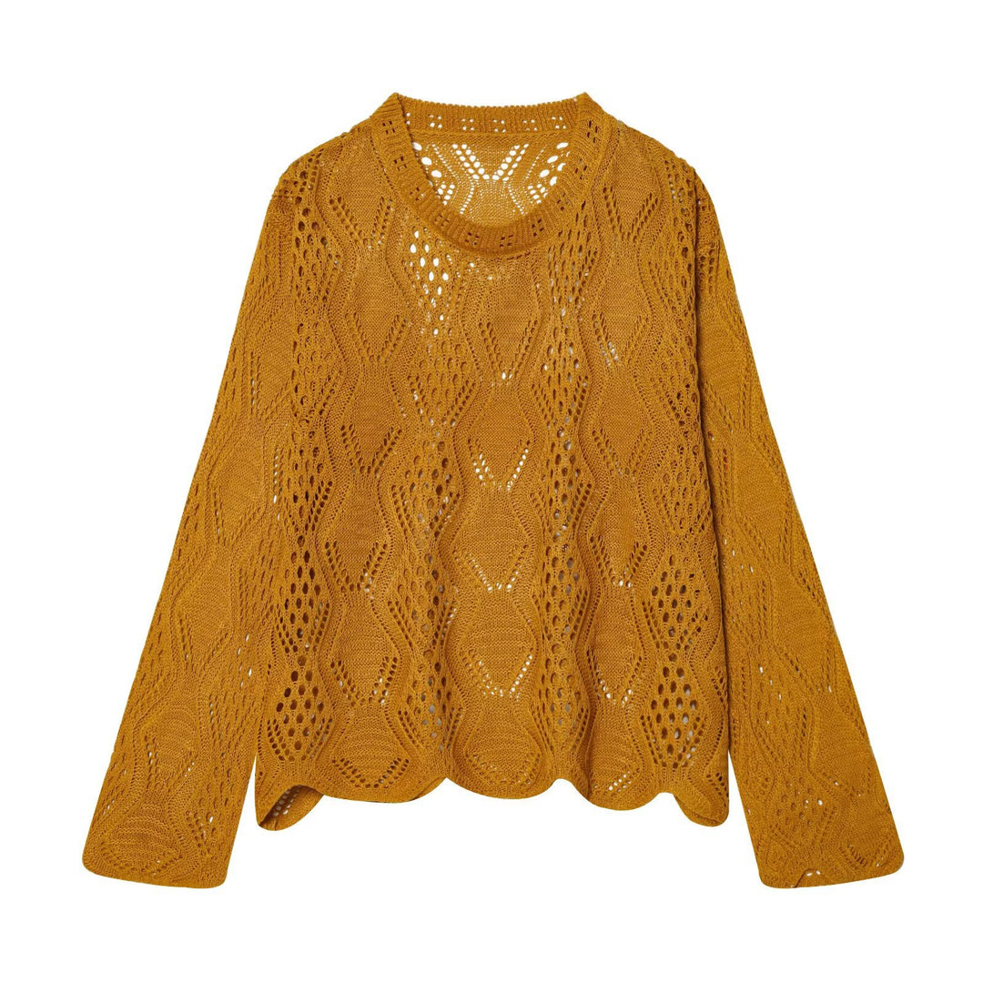 Damen Lochstrick-Pullover mit Zopfmuster und geschwungenem Saum Echo Archiv