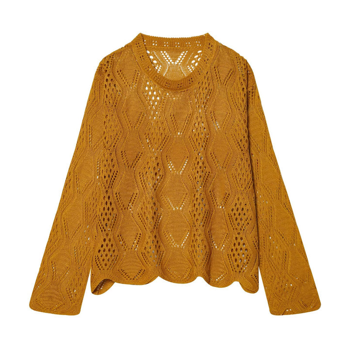 Damen Lochstrick-Pullover mit Zopfmuster und geschwungenem Saum Echo Archiv