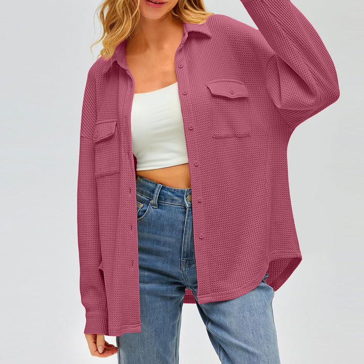Damen nan oversized Waffelstrick Hemdjacke mit Brusttaschen und Knopfleiste Echo Archiv