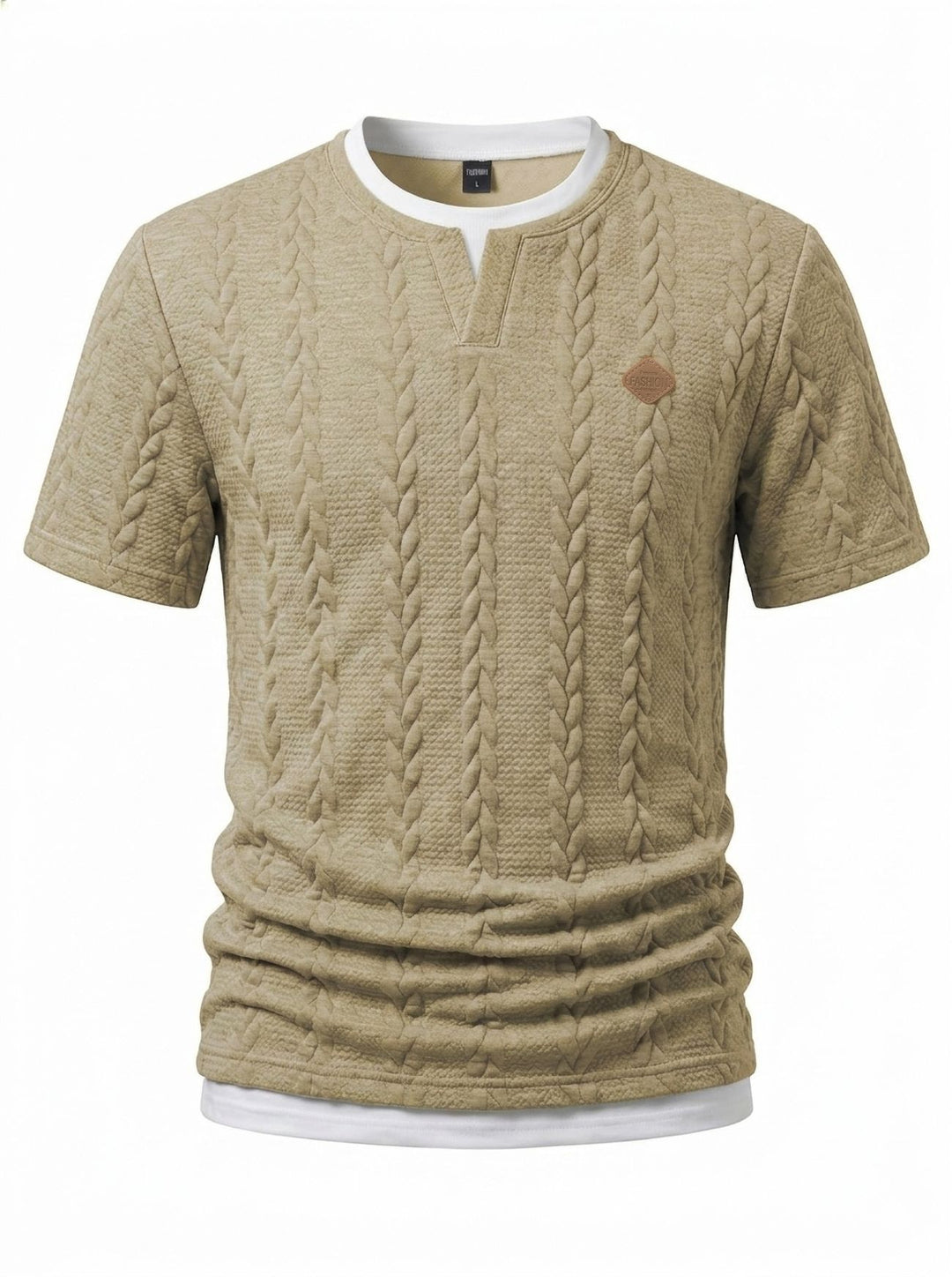 Herren nan texturiertes Kurzarmshirt mit geprägter Zopfstruktur, V‑Einsatz am Rundhals und Lagenlook Echo Archiv