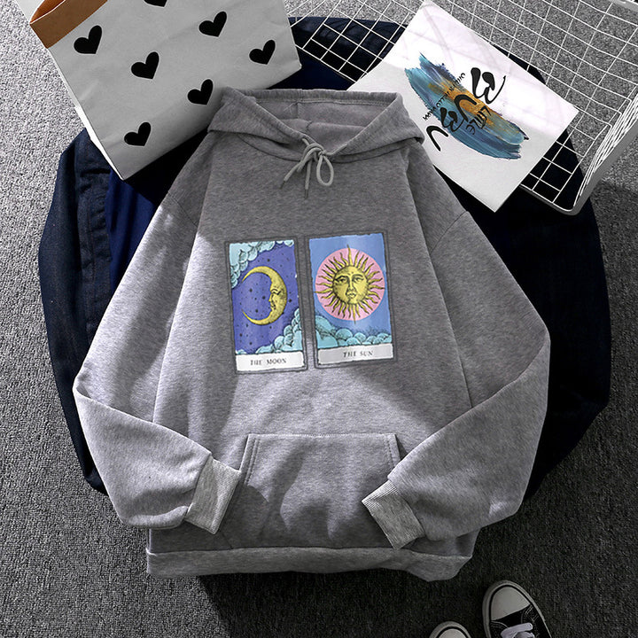 Damen leichter Oversize Kapuzenpullover mit Herz‑EKG‑Motiv, langen Kordeln und elastischem Bund – Auréline