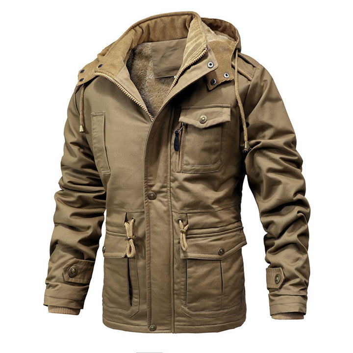 Herren Utility-Canvas-Parka mit Taillenzug, Cordkragen und Zip-Brusttasche Echoarchiv