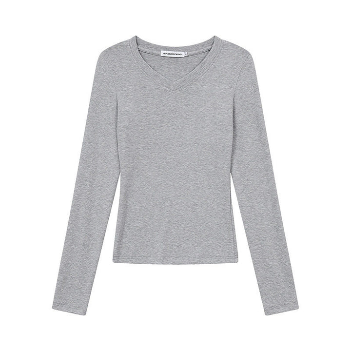 Damen Langarmshirt mit V-Ausschnitt und tailliertem Slim-Fit Echoarchiv