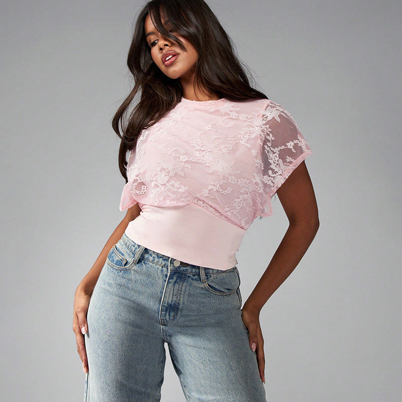 Damen Elegant strukturiertes Oberteil mit Spitzendetails Echo Archiv