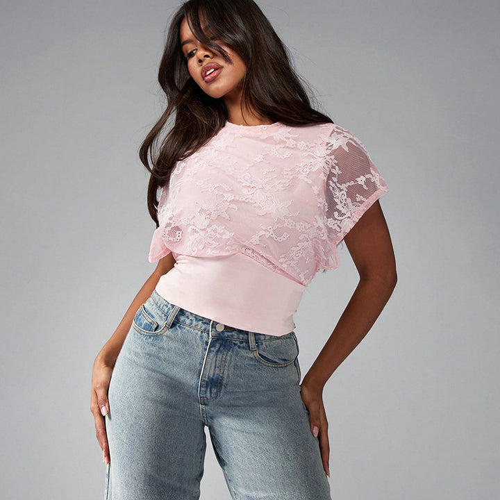 Damen Elegant strukturiertes Oberteil mit Spitzendetails Echo Archiv