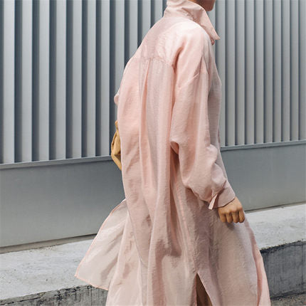 Damen Weites Oversize-Hemdblusenkleid mit Brusttasche und hohen Seitenschlitzen – Lunéa