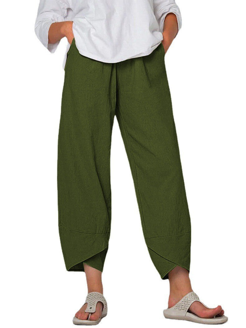 Damen nan lockere Leinenhose mit hohem Bund, Tulpen-Saum und seitlichen Eingrifftaschen Echo Archiv