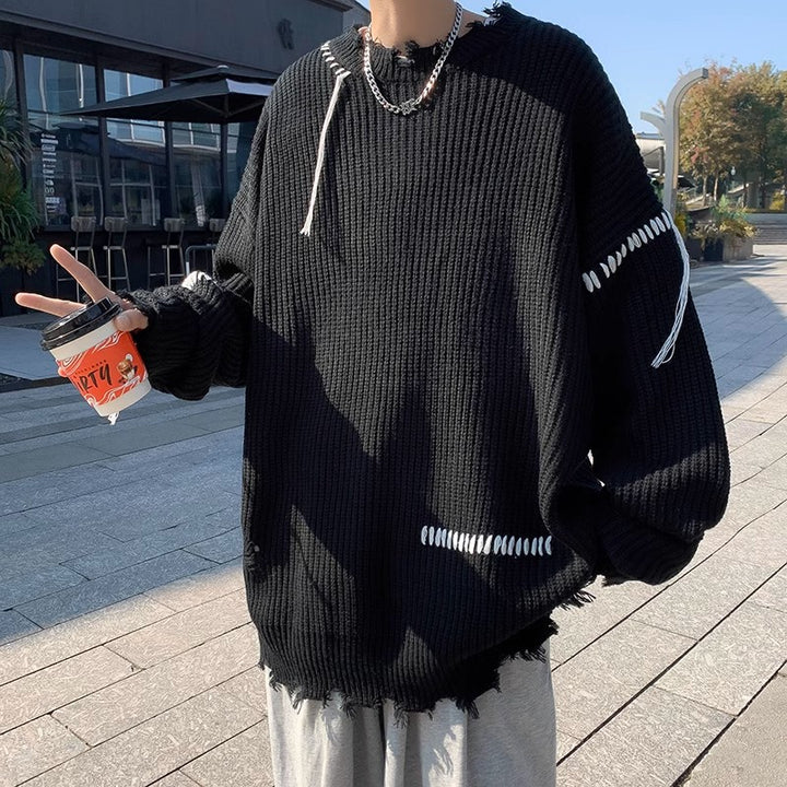 Herren lässiger Strickpullover mit fransigen Abschlüssen und asymmetrischem Design Echoarchiv