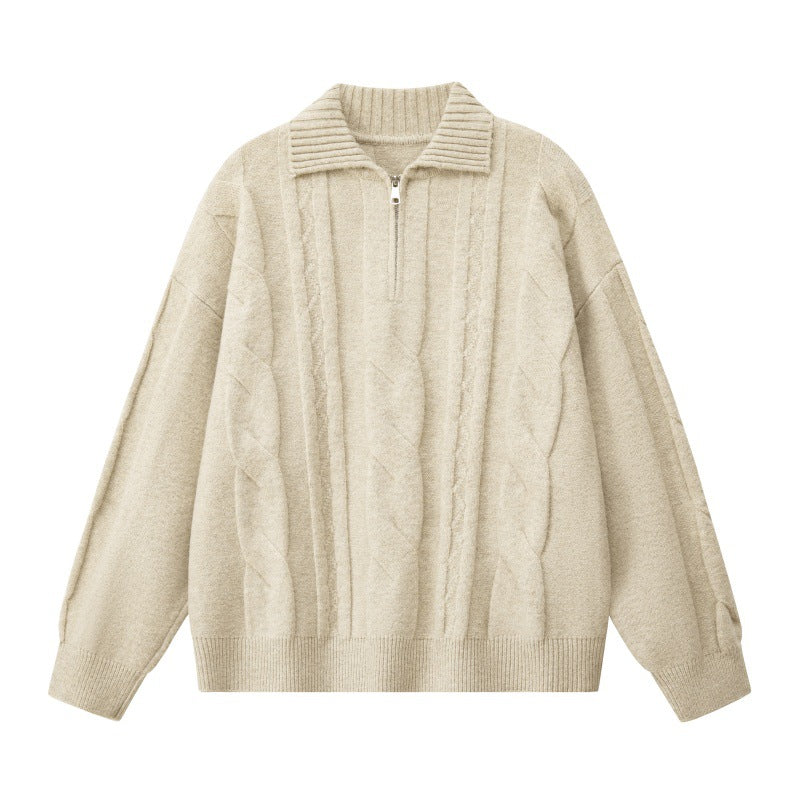 Damen Oversize Zopfstrickpullover mit hohem Rollkragen und Knopfleiste Echoarchiv
