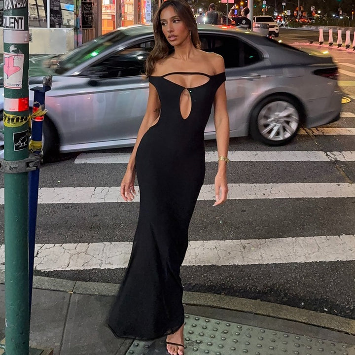 Damen Elegantes Wickelkleid mit Off-Shoulder Design und geschlitztem Rücken Echo Archiv
