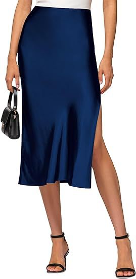 Damen Satin-Midirock mit hohem Schlitz Echoarchiv
