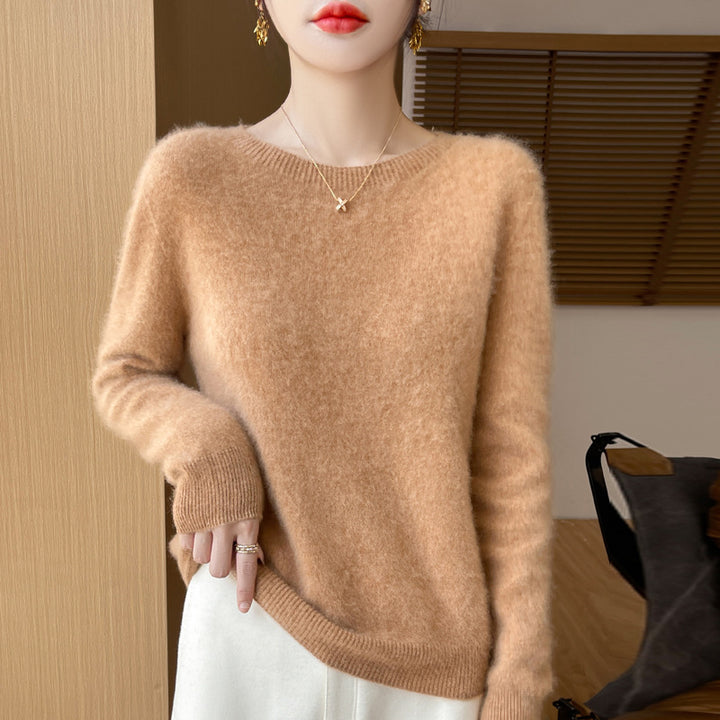 Damen Weicher Mohair‑Optik Rundhals‑Pullover mit feinem Rippsaum und leichter Oversize‑Passform Echoarchiv