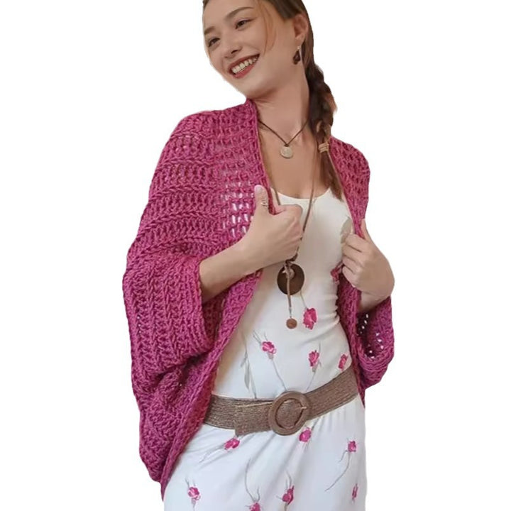 Damen Oversized gehäkelter Poncho Schal aus grobem Strick Drune