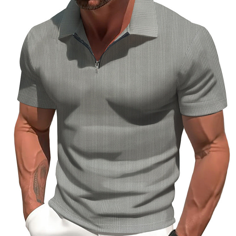Herren sportliches Kurzarm-Poloshirt mit hochwertigem Reißverschluss und strukturiertem Design Echoarchiv