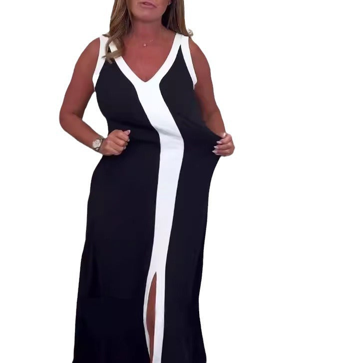 Damen nan tailliertes V-Ausschnitt-Bahnenkleid mit kontrastierender Mittelpasse und mittigem Frontschlitz Echo Archiv