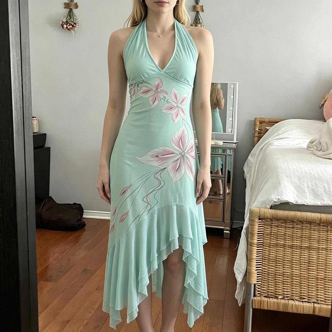 Damen Elegantes Maxikleid mit floralem Design und asymmetrischem Saum Echo Archiv