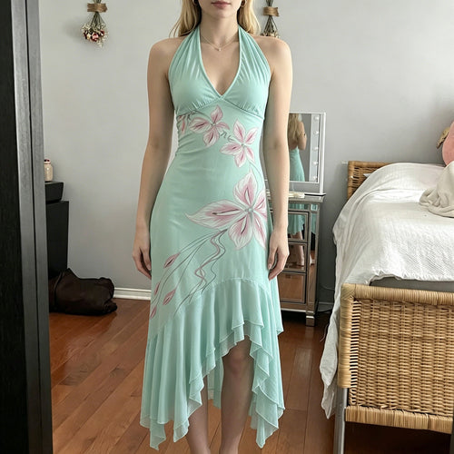 Damen Elegantes Maxikleid mit floralem Design und asymmetrischem Saum Echo Archiv