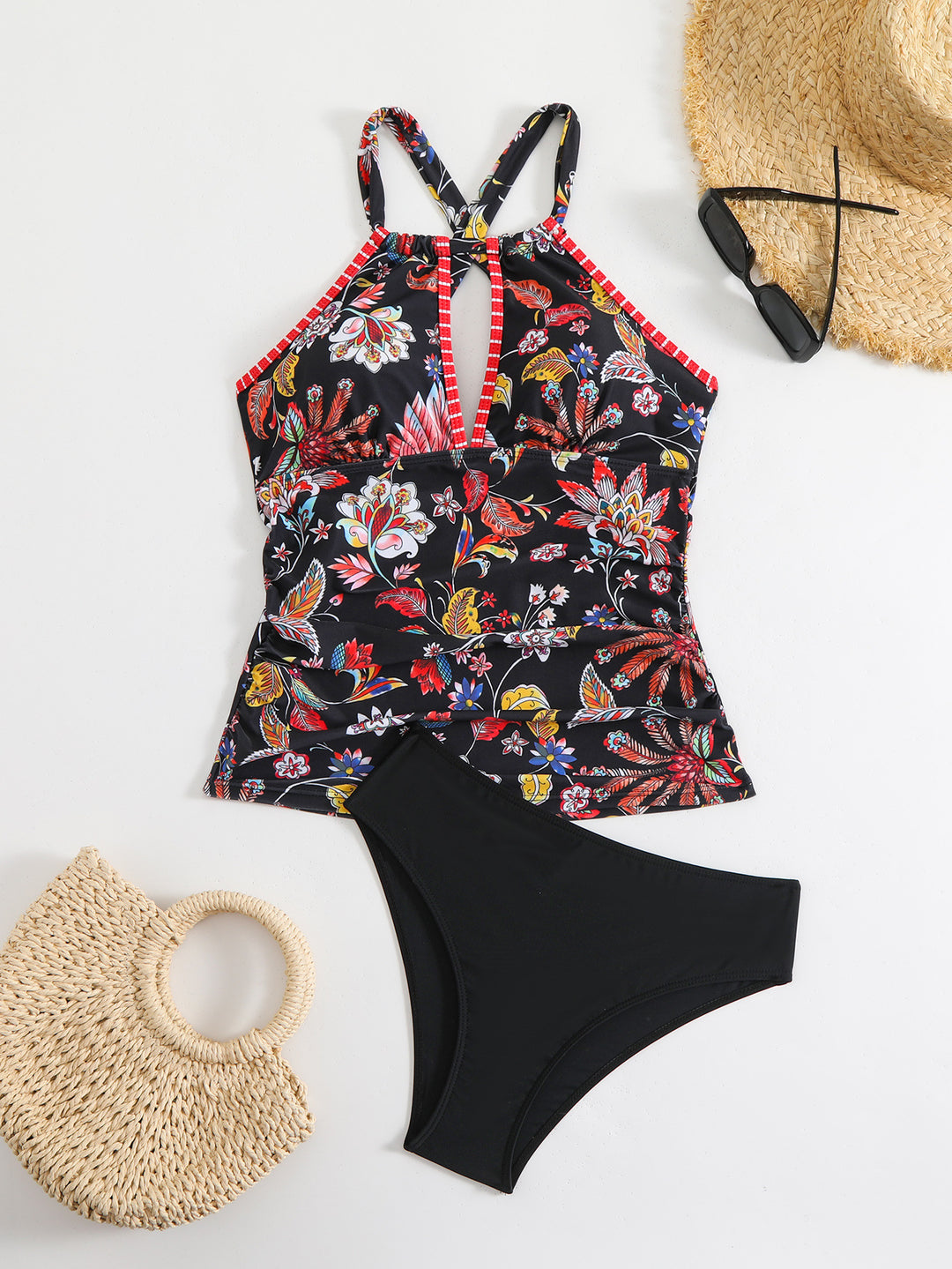 Damen Tankini-Set mit floralem Oberteil und hoch geschnittenen Höschen Echo Archiv
