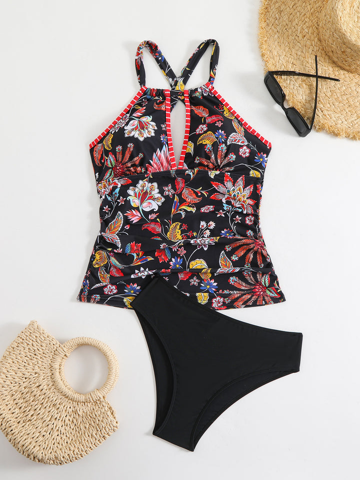 Damen Tankini-Set mit floralem Oberteil und hoch geschnittenen Höschen Echo Archiv