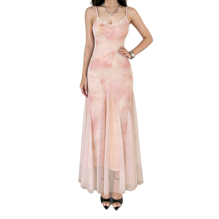 Damen elegantes Maxikleid aus transparenter Spitze und floralem Design Echo Archiv