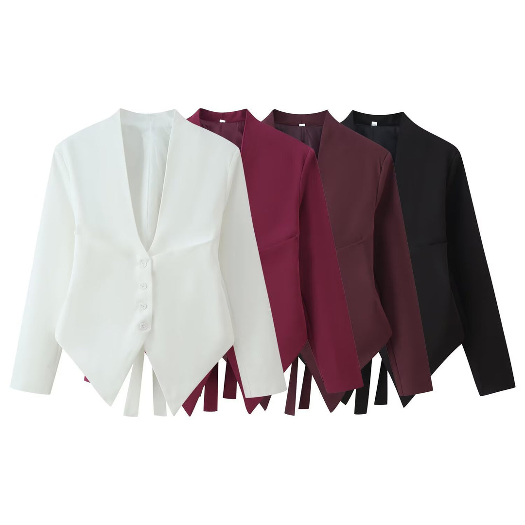 Damen 10+ asymmetrische taillierte Blazerjacke mit spitzem Saum und Knopfleiste Echo Archiv