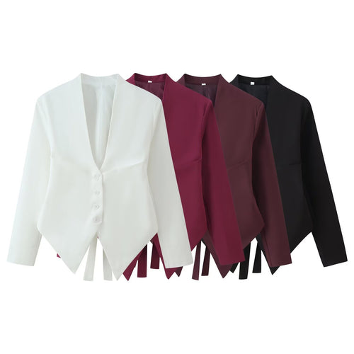 Damen 10+ asymmetrische taillierte Blazerjacke mit spitzem Saum und Knopfleiste Echo Archiv