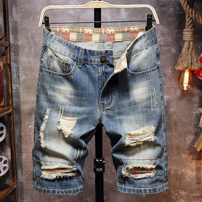 Herren Destroyed Denim-Shorts mit stylischen Rissen und Vintage-Details Echoarchiv