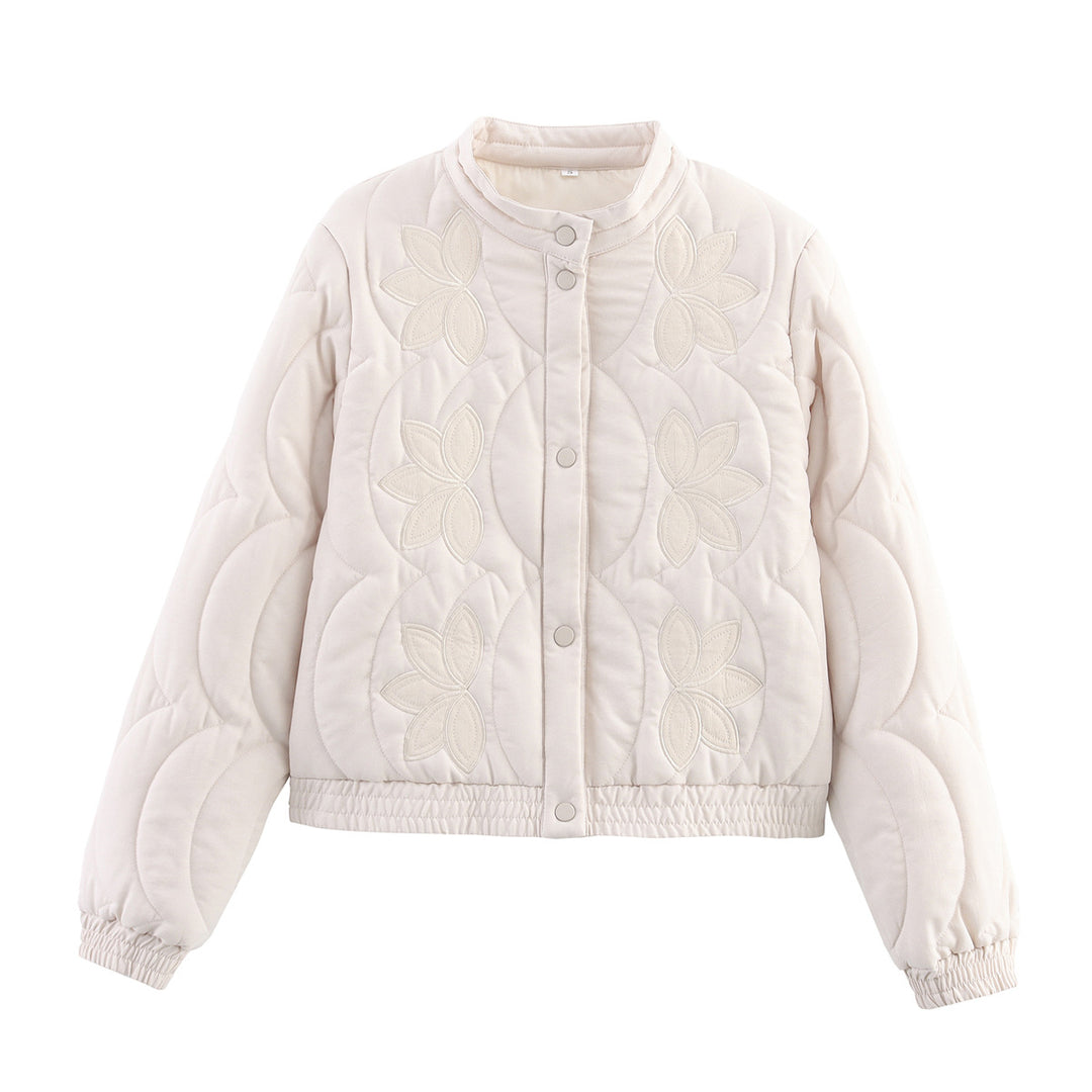 Damen Kurz geschnittene Steppjacke mit floralen Applikationen und elastischem Saum Echo Archiv