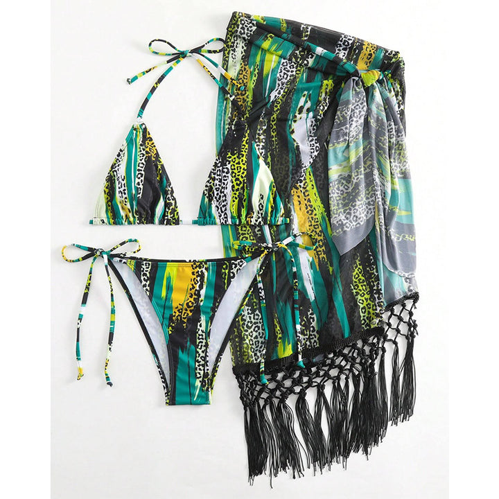 Damen Bikini-Set mit verspieltem Muster und fransigem Pareo Echo Archiv