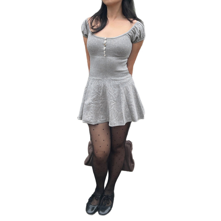 Damen Freizeitkleid mit Puffärmeln und Knopfleiste Echo Archiv